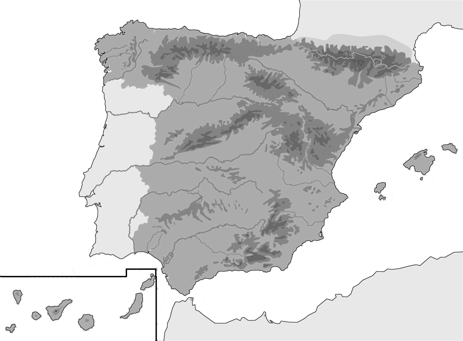 mapa mudo de la peninsula iberica fisico Juegos de Geografía | Juego de Mapa físico península Ibérica 1º 